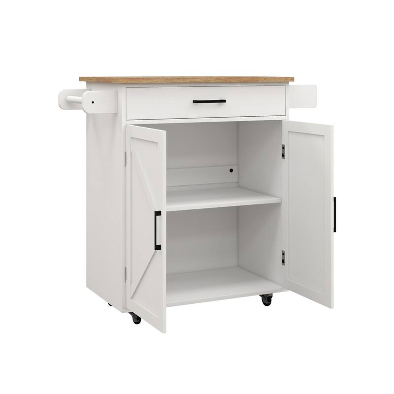 Kitchen Island Rolling Cart with Adjustable Shelves and Towel Rack