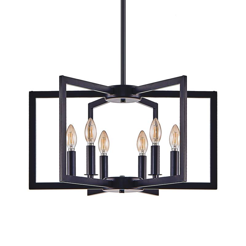 21" Modern Black Geometric 6-Light Chandelier-Industrial Metal Pendant Light Fixture