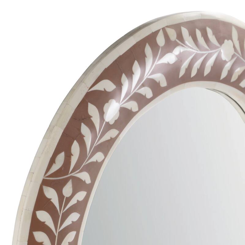 Trubadur 40"W x 24"H Oval Bone Inlay Decorative Wall Mirror