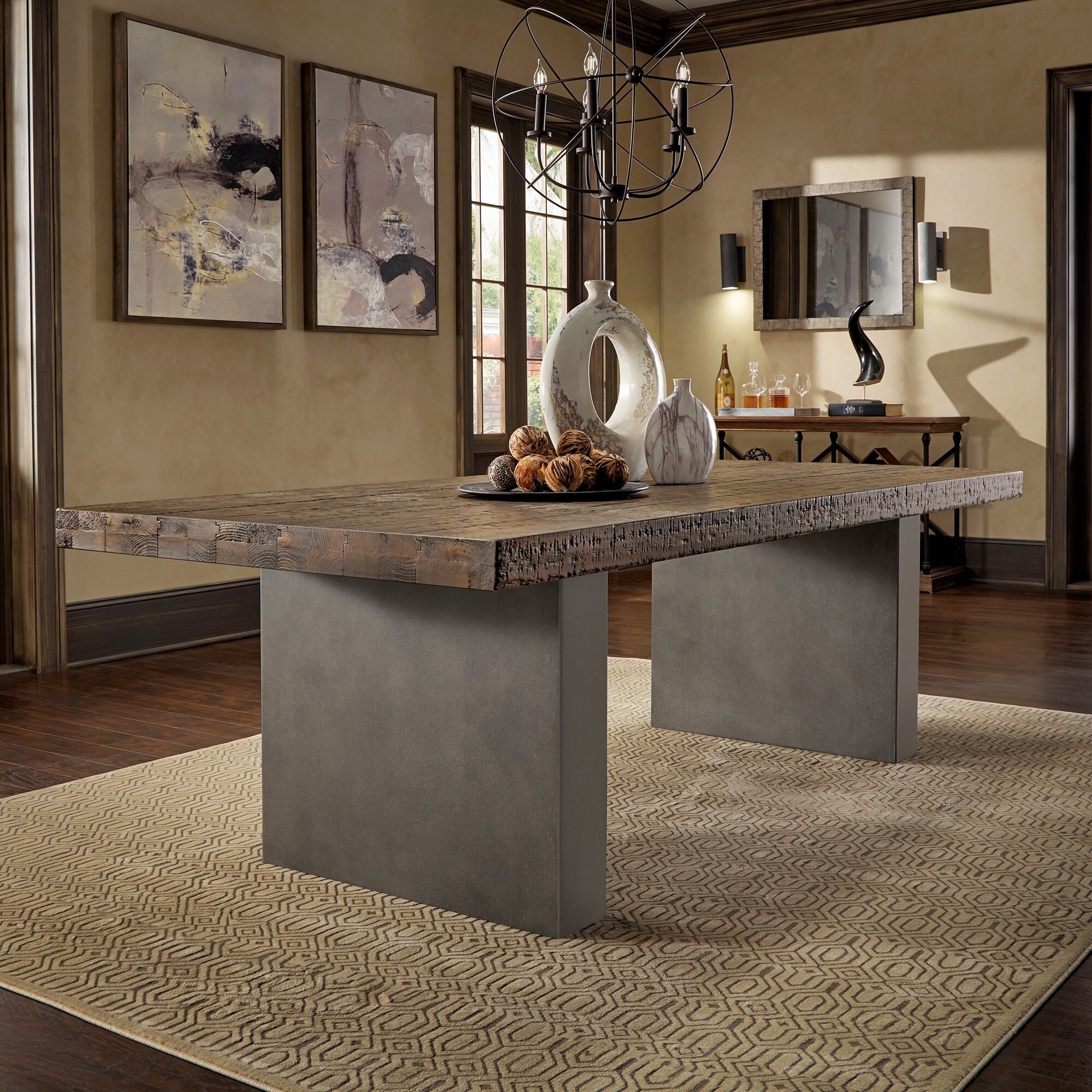 iNSPIRE Q Artisan Blake Reclaimed Wood and Concrete Dining Table - Brown