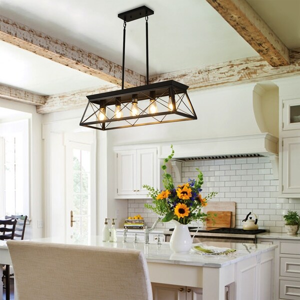 5 Light Rustic Farmhouse Chandelier Modern Rectangular Pendant Light Fixture for Dining Room and Living Room No Bulbs Included On Sale Bed Bath Beyond 41809963