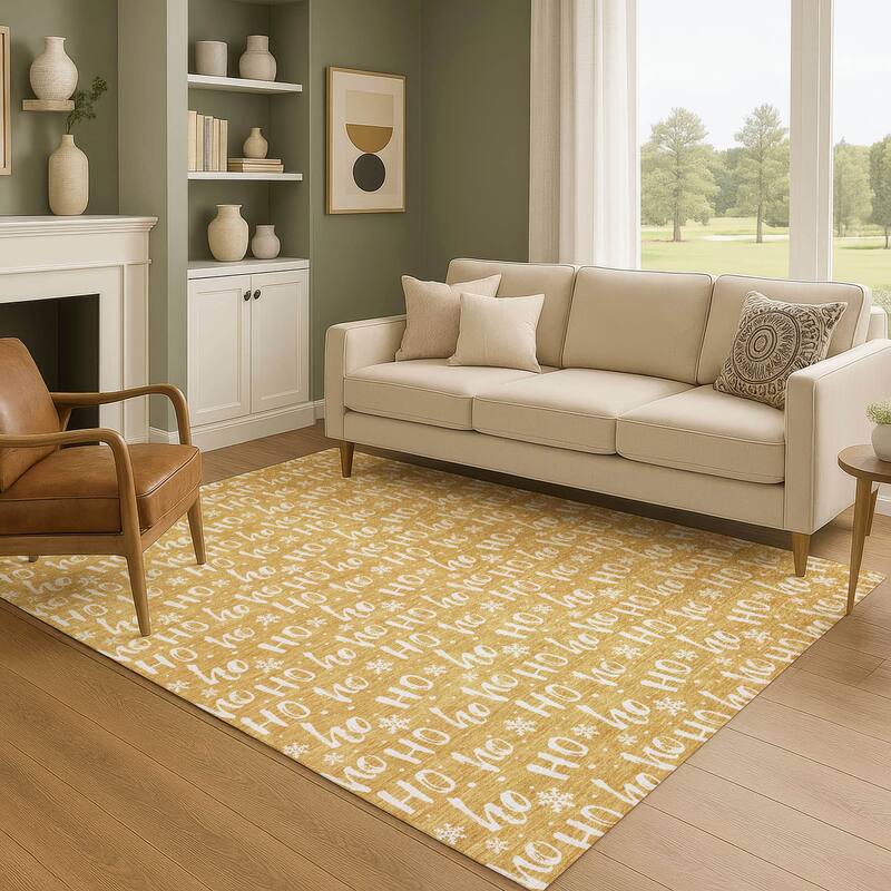 Premium Washable Super Soft Christmas Ho Ho Mayfield Rug - Gold - 9' x 12'