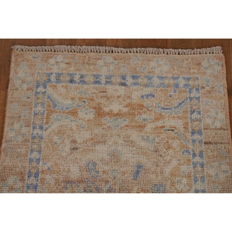 Vegetable Dye Oushak Turkish Oriental Wool Rug Handmade Foyer Carpet - 1'10" x 3'9"