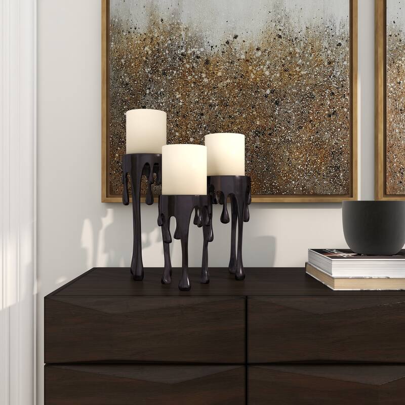 CosmoLiving by Cosmopolitan Silver, Gold or Black Aluminum Abstract Pillar Drip Candle Holder (Set of 3)