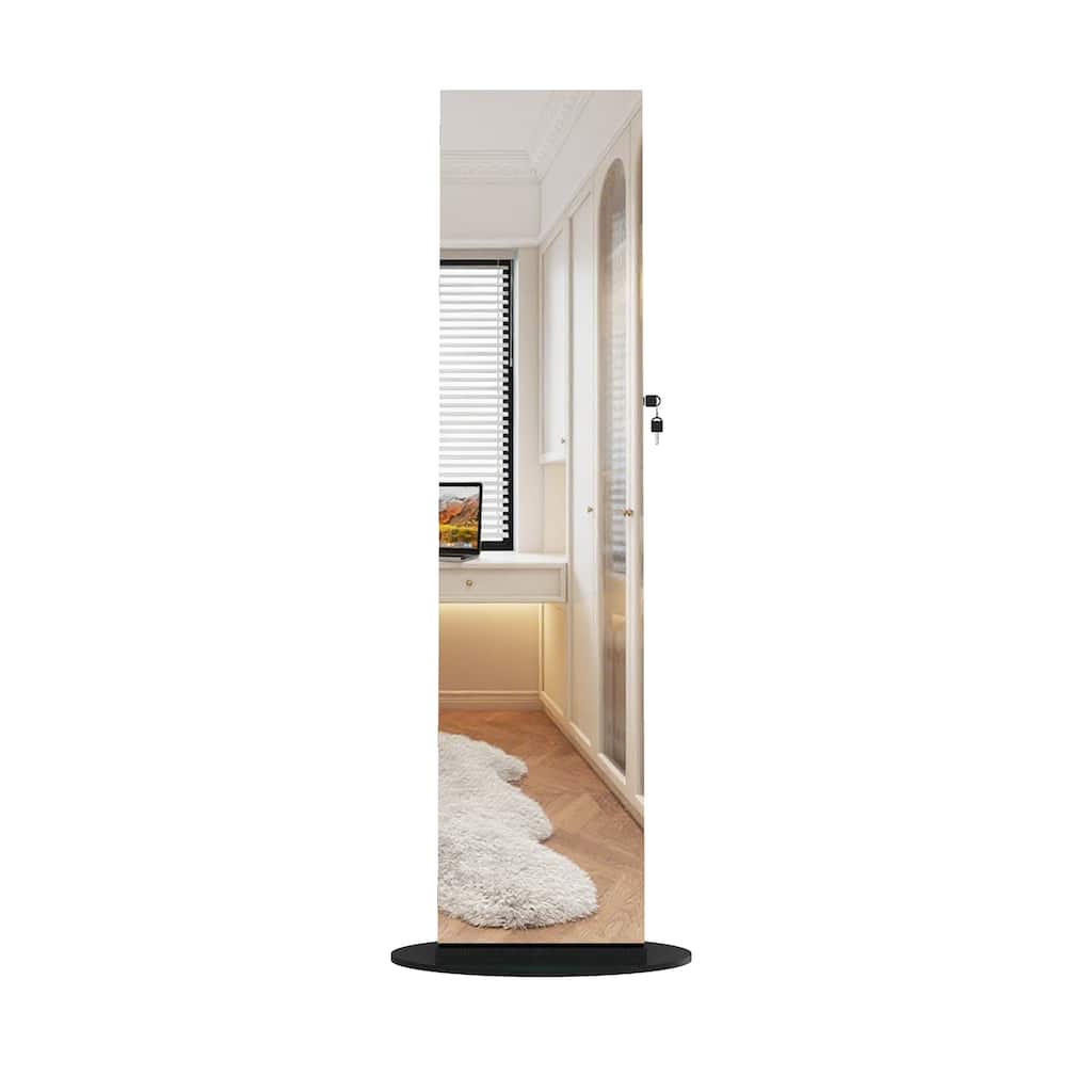 Jewelry Cabinet Armoire with Full Length Mirror, 360° Rotating, Lockable Storage Cabinet, Interior Mirror