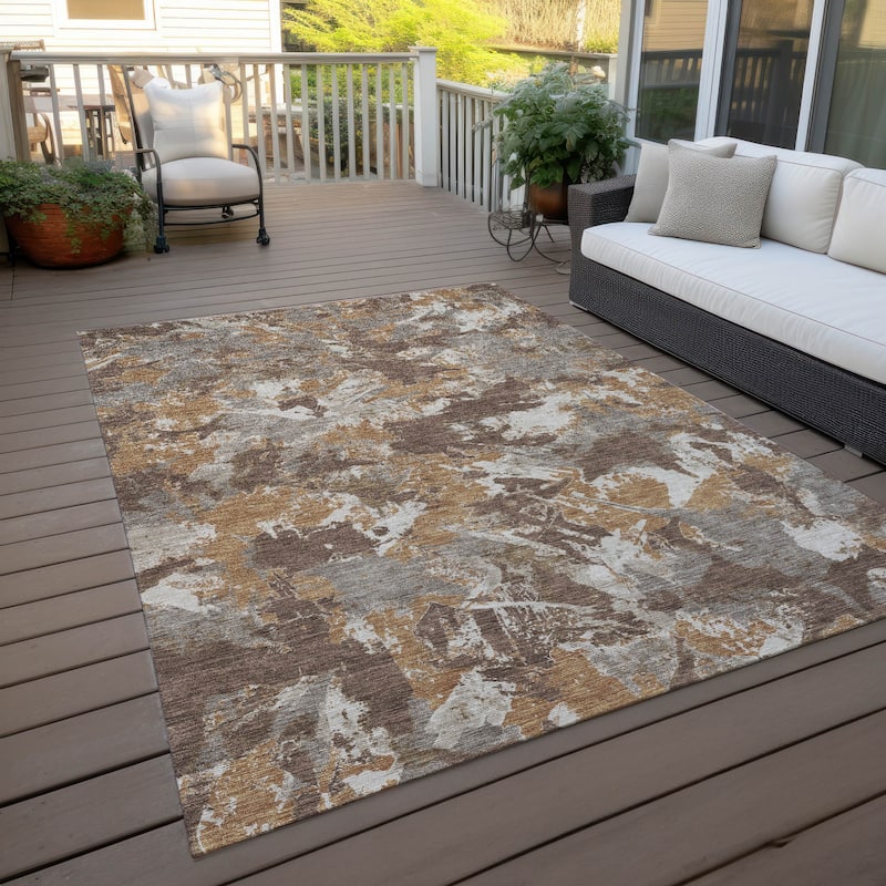 Machine Washable Indoor/ Outdoor Chantille Abstract Contemporary Rug - Brown - 3' x 5'