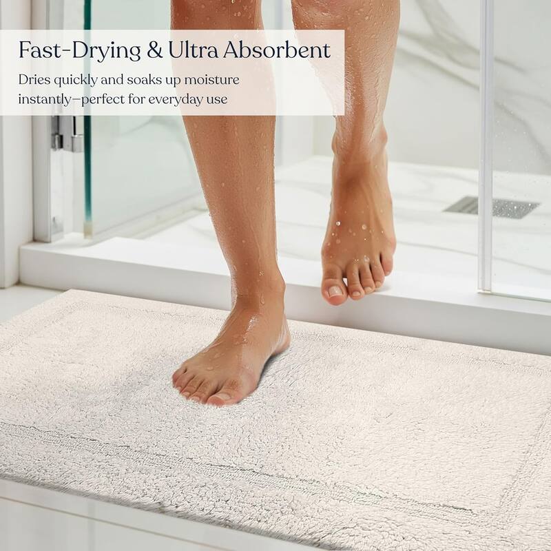 Delara Organic Cotton Reversible Bath Mat, 3000 GSM, GOTS Certified, Ultra-Thick & Super Absorbent, Quick-Drying Bathroom Rug