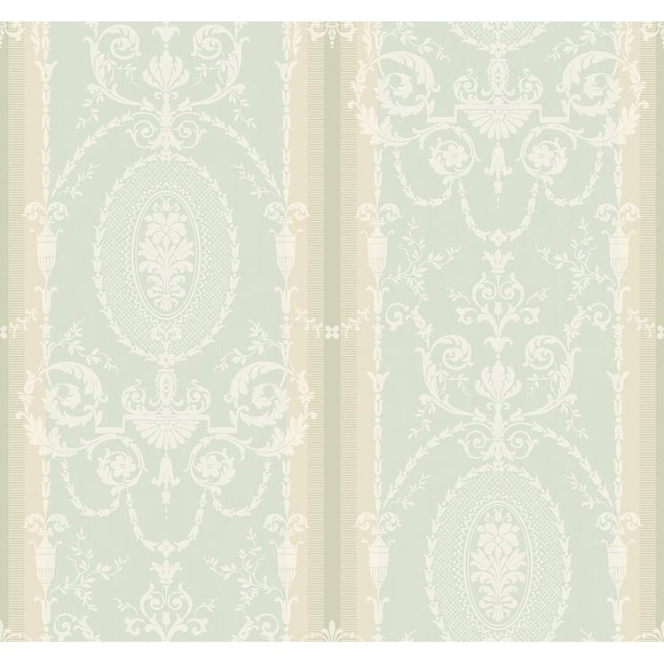 Seabrook Designs Austen Cameo Stripe Unpasted Wallpaper - 27 in. W x 27 ft. L - Metallic Light Blue & Parchment