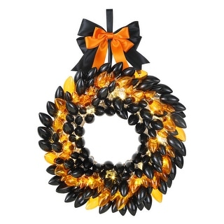 Mr. Halloween 17 in. Retro C9 Bulb Wreath - Black and Orange