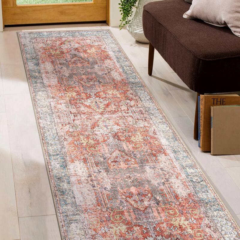 World Rug Gallery Vintage Inspired Distressed Machine Washable Area Rug - 2' 6" x 7' - Multi - Runner