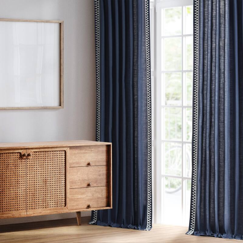 Exclusive Fabrics Bordered Textured Cotton Curtains For Bedroom & Living Room Curtains - Single Panel Drapes