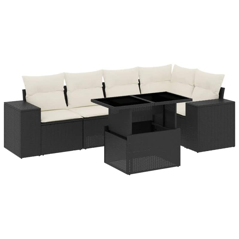 vidaXL Patio Sofa Set with Cushions Outdoor Furniture 6 Piece Poly Rattan
