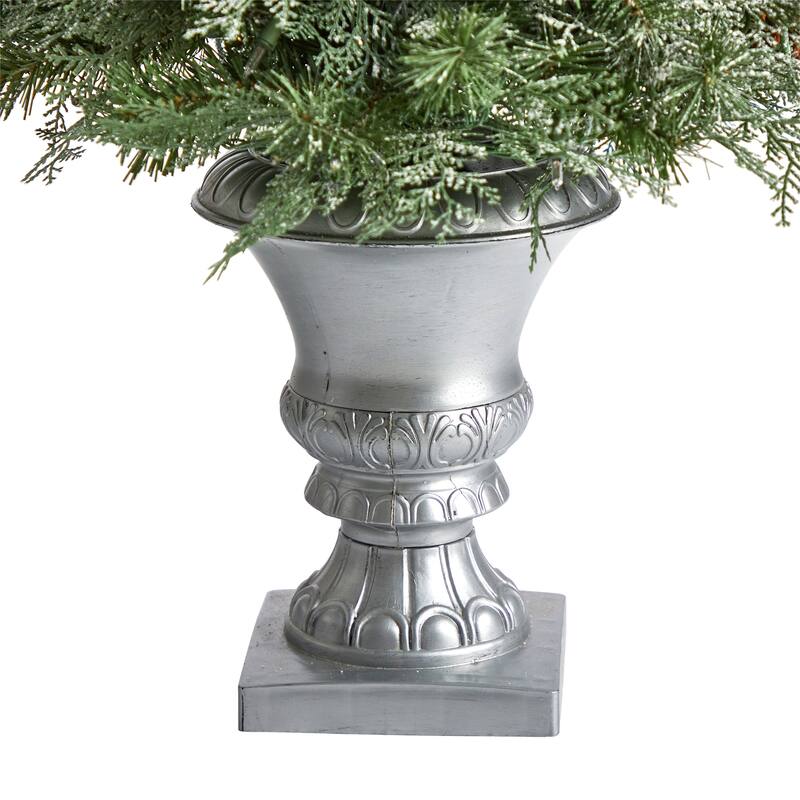 4’ Pre-Lit English Pine Artificial Christmas Potted Tree, Warm White LED Lights - 4 Foot