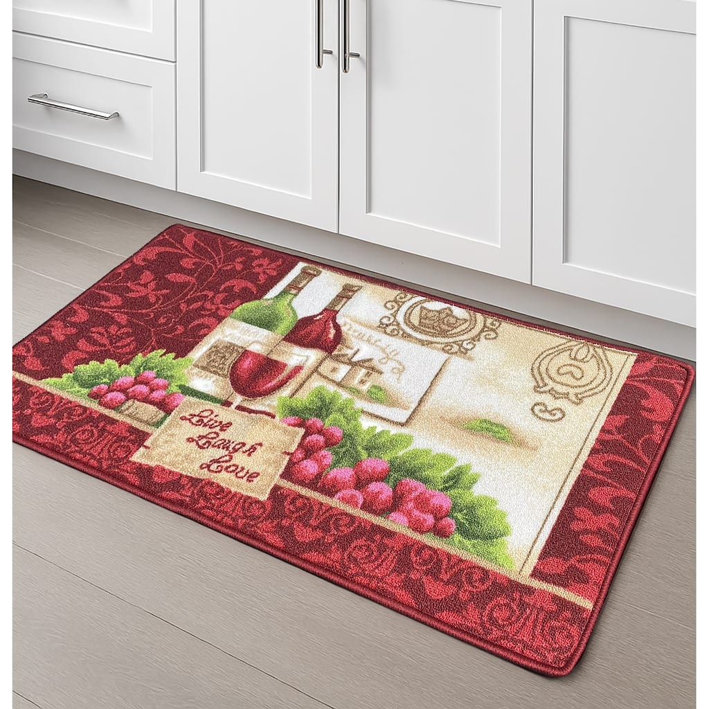 Burgundy Red Washable Kitchen Mat With Non-Slip Backing - 19"x39" - 19" x 39"