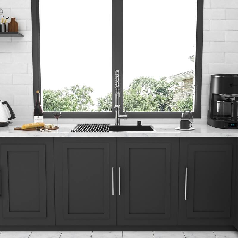 Black Stainless Steel Single Bowl Drop-In Kitchen Sink with Workstation