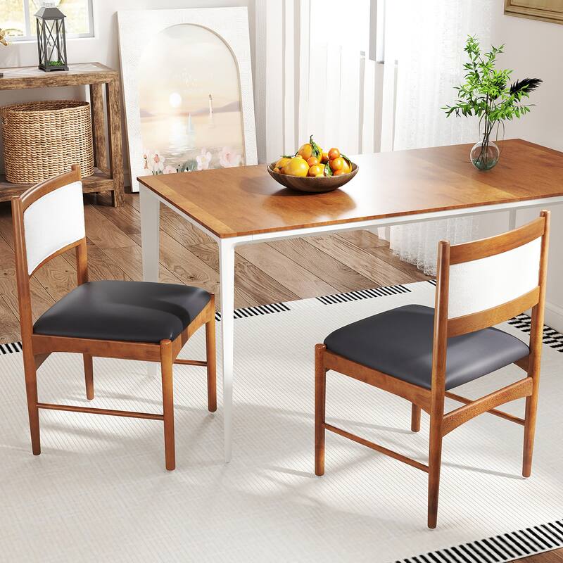 Gymax Wooden Dining Chair Set of 2 w/ Rubber Wood Frame Faux Leather