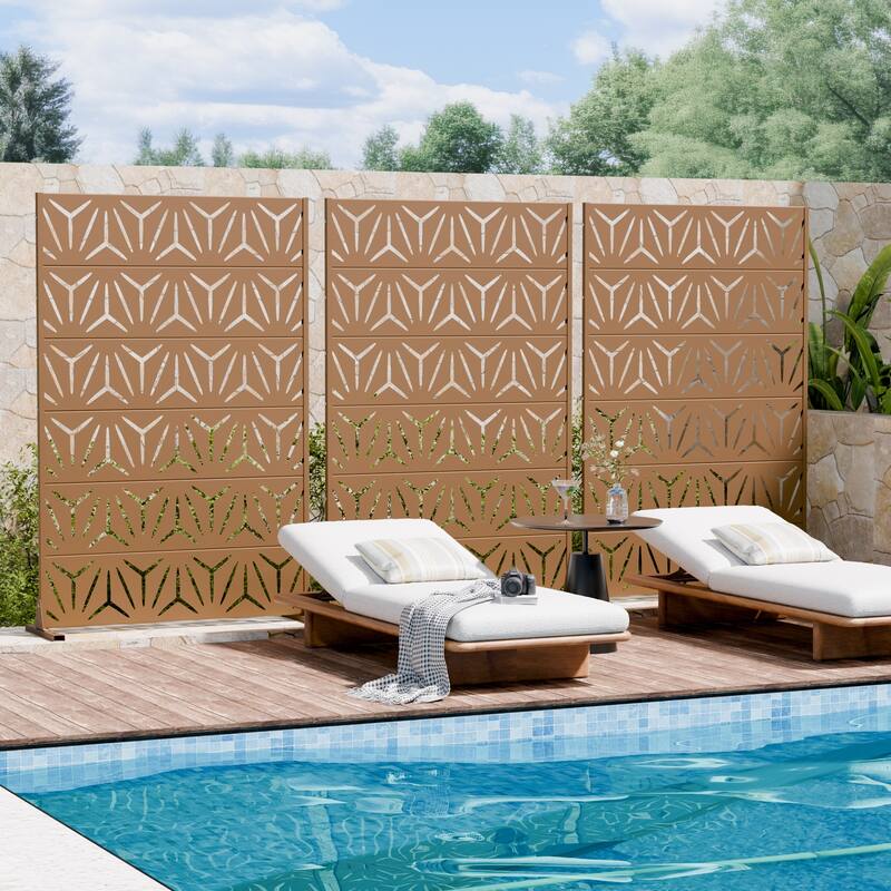Dovelina Outdoor Freestanding Metal Privacy Screen Decorative Garden Fence (Set of 2)