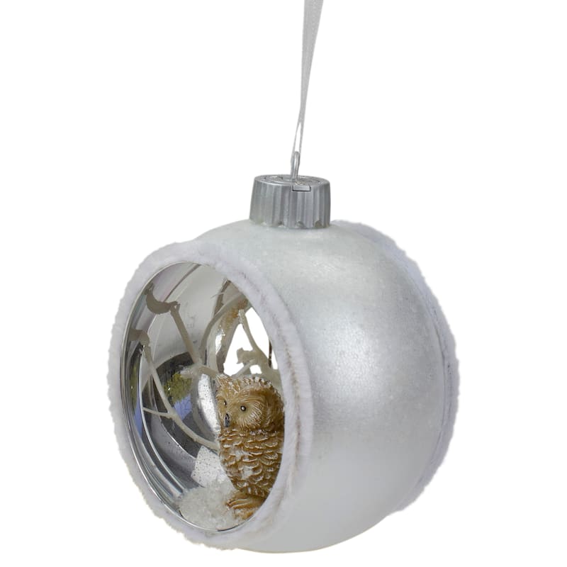 Owl Cutout Christmas Ornament - 3.75" - Silver and White