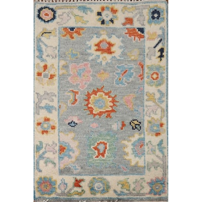 Gray Floral Oushak Oriental Foyer Rug Handmade Wool Carpet - 2'0" x 3'0"