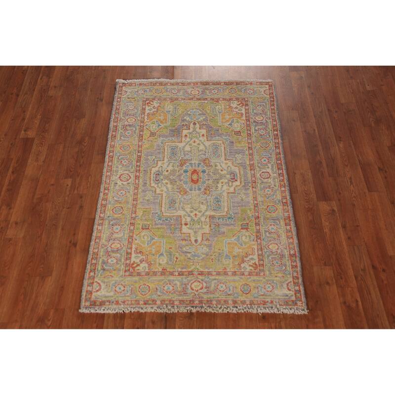 Vegetable Dye Heriz Serapi Oriental Rug Hand-Knotted Grey Wool Carpet - 3'0"x 4'9"