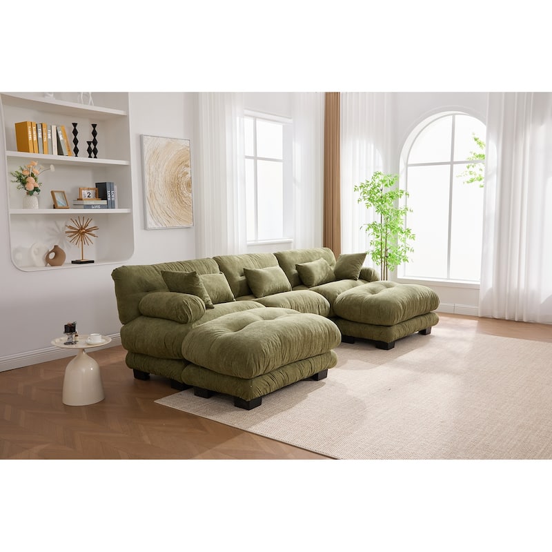 GDFStudio - Pelletized U Shape Cloud Couch with Bolster Armrest Pillows