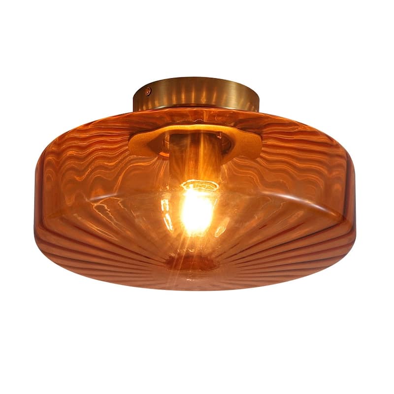 Brown Amber Ribbed Glass Shade Semi Flush Mount Ceiling Light
