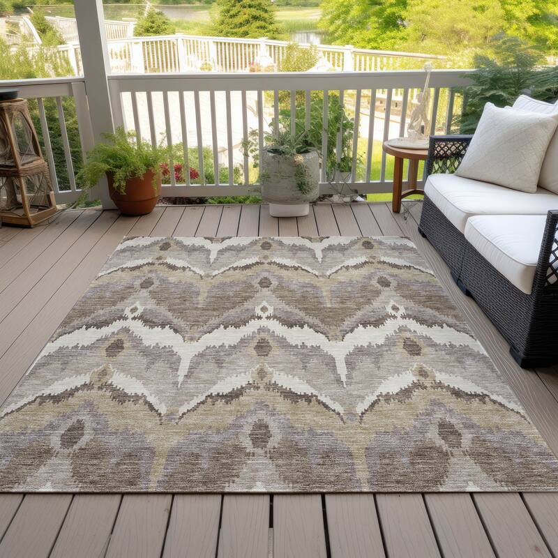 Machine Washable Indoor/ Outdoor Chantille Boho Ikat Rug - Beige - 5' x 7'6"