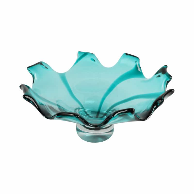 Artistic Abstract Glass Decorative Bowl - 14", Blue & Green - 14.0"