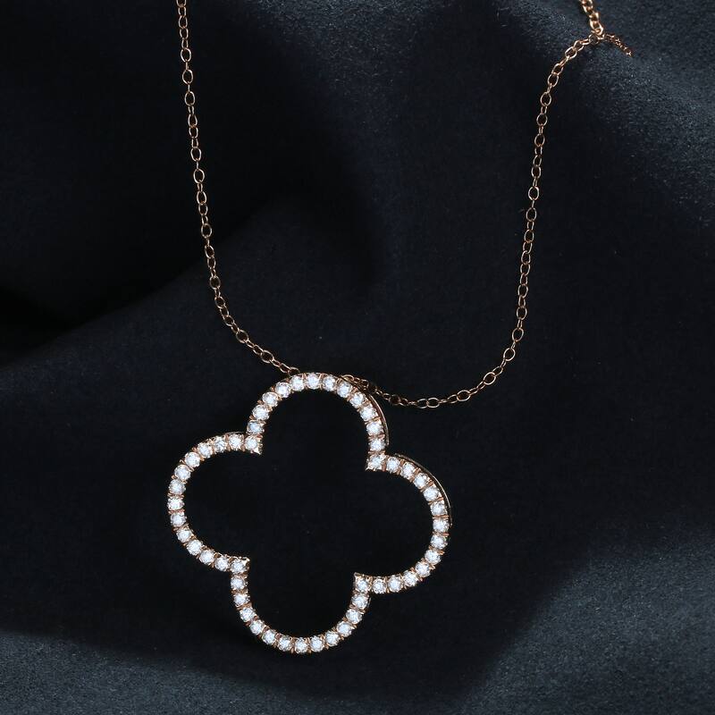 1/6ct - 1ct TDW Diamond 14K Gold Open Clover Pendant Necklace for Women - 1ct - Rose