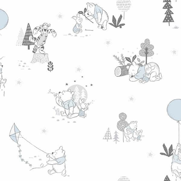 slide 2 of 5, Disney Winnie the Pooh Playmates White & Blue Wallpaper