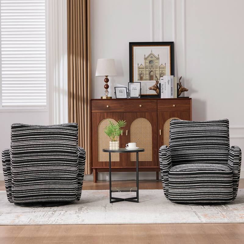 Swivel Striped Accent Chair with Metal Base, Modern Arm Chair for Living Room, Fabric Club Single Sofa Chair