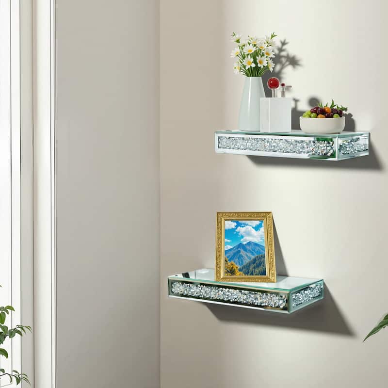 1 Pcs Crushed Diamond Display Shelves for Wall Stylish Floating Wall Mirrored Shelf
