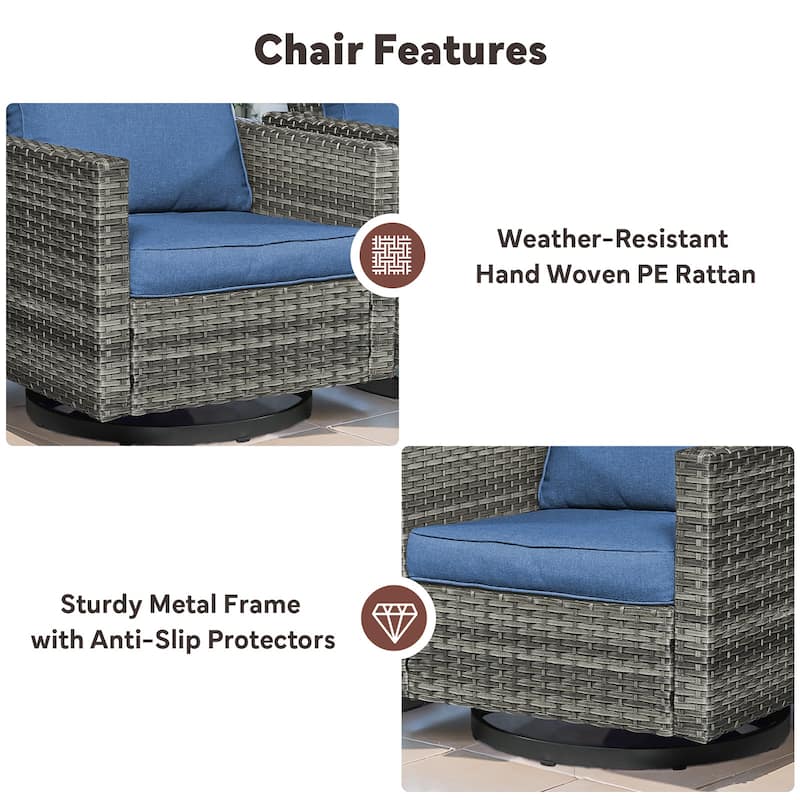 5 Pieces Fire Pit Table with Sofa Swivel Chair Set