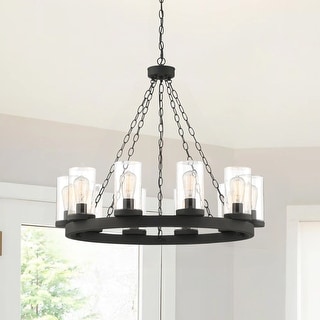 Acroma 10-light Farmhouse Black Wagon Wheel Chandelier