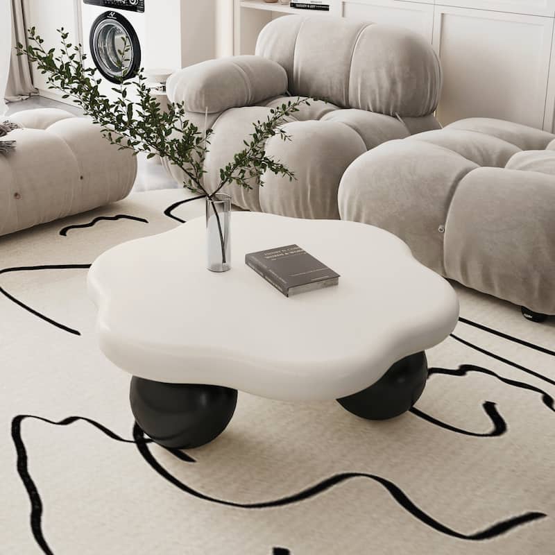 Cloud Shaped Coffee Table, Petal-Shaped Modern Minimalist Coffee Table with Spherical Legs