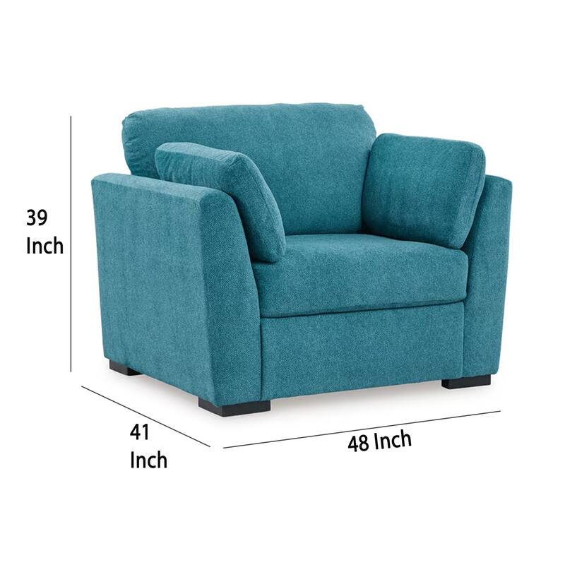 Viena Oversized Accent Chair, 2 Bolster Pillows, Teal Blue Faux Velvet