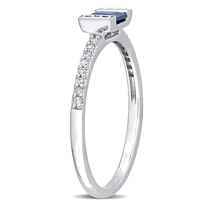 Miadora 1/2ct TGW Square Cut Sapphire and 1/10ct TW Diamond Ring in 14k White Gold