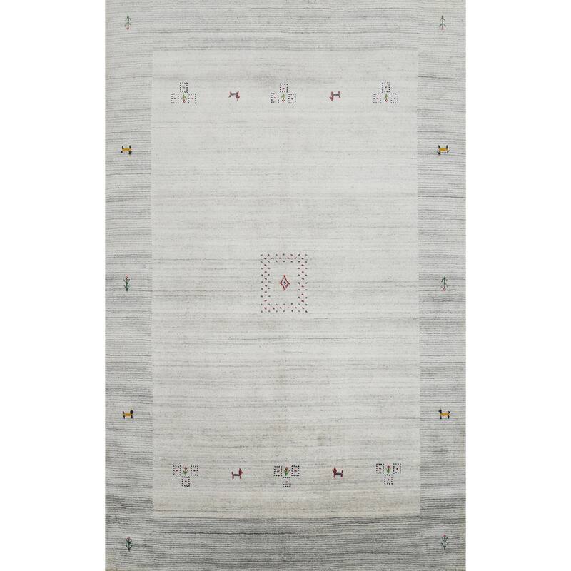 Hand Knotted Oriental 100% Wool Carpet Tribal Animal Pictorial Beige & Ivories Gabbeh Area Rug - 7' 10'' X 5' 6''
