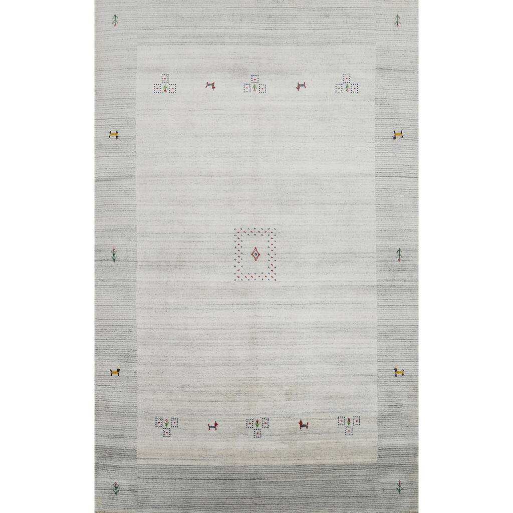 Hand Knotted Oriental 100% Wool Carpet Tribal Animal Pictorial Beige & Ivories Gabbeh Area Rug - 7' 10'' X 5' 6''