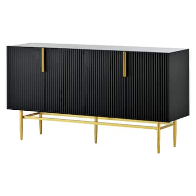 4-door Sideboard Buffet Cabinet with Gold Metal Handle - 60"L x 15.2"W x 31.5"H