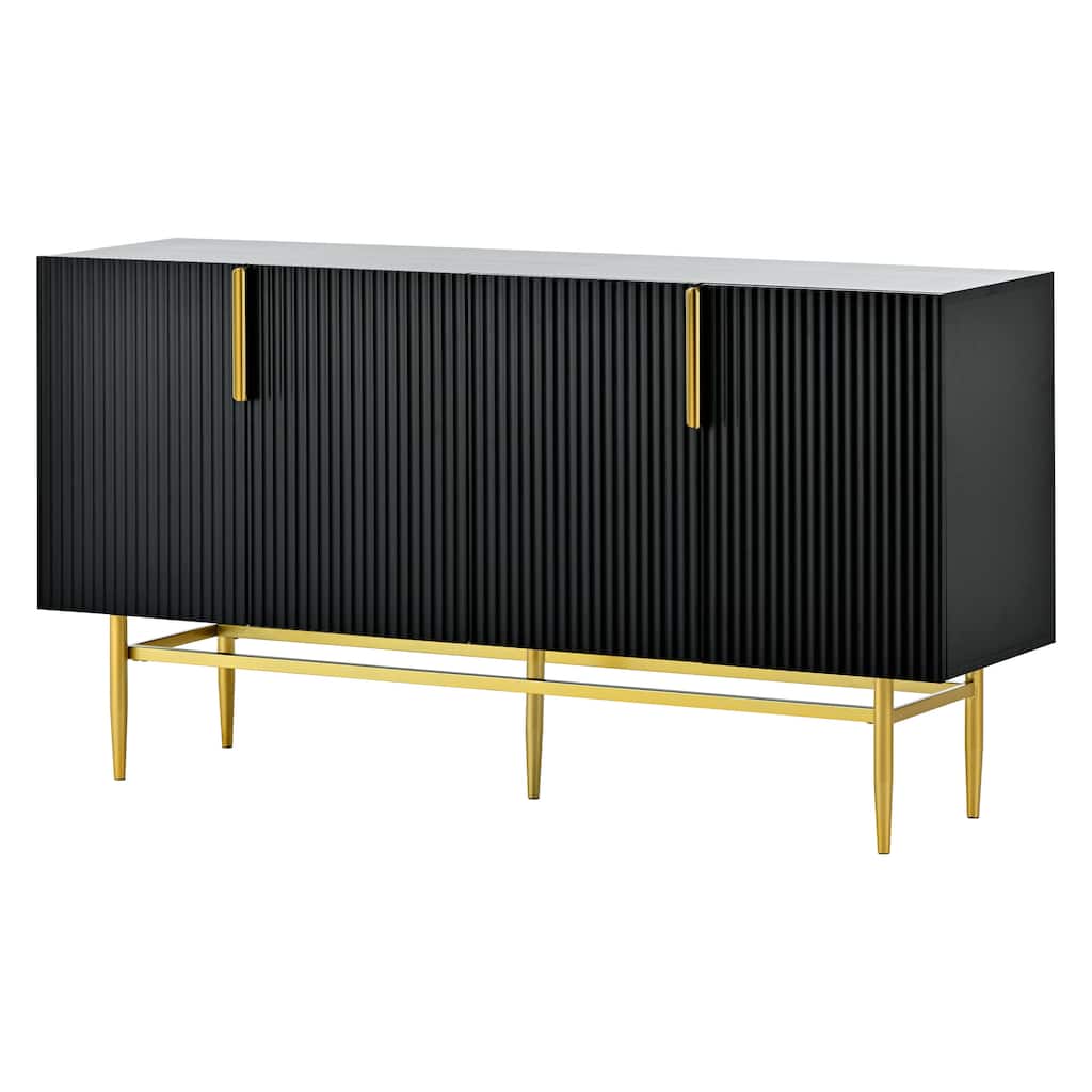 4-door Sideboard Buffet Cabinet with Gold Metal Handle - 60"L x 15.2"W x 31.5"H