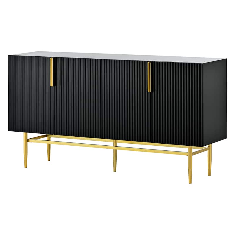 Buffet Cabinet Wave Stripe Design Sideboard with Gold Handles and Legs, TV Console Table Accent Cabinet with Adjustable Shelves