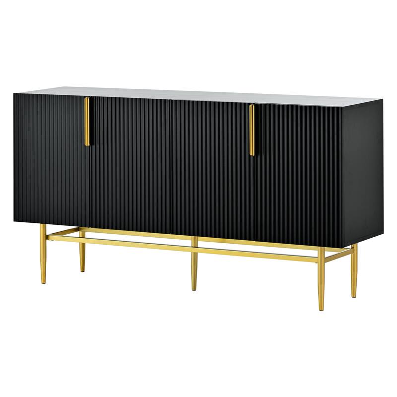 Stylish Sideboard Buffet Cabinet with Wavy Stripe Design, Gold Metal Legs, Ample Storage Space for Hallway, Living Room