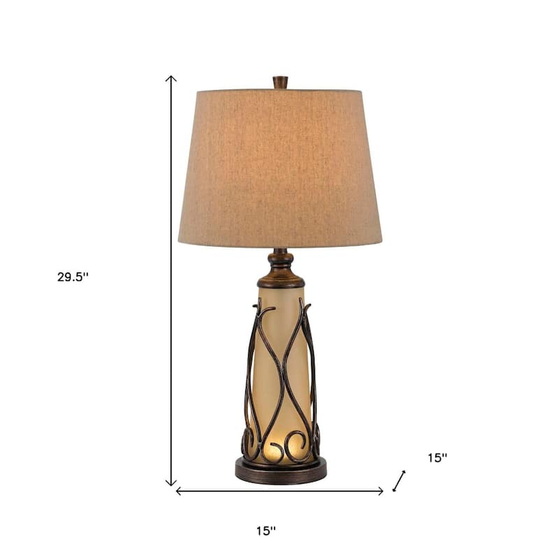 Brown Metal Two Light Table Lamp with Empire Shade and 72-inch Cord - 15" x 15" x 29.50"