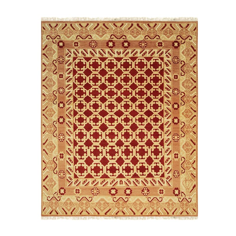 Hand-Knotted Wool Khotan Weave Rug, Elegant Red Area Rug for Living Room, Bedroom, Office, Home Décor, Timeless D