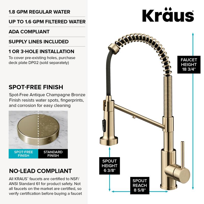 Kraus Bolden 2-Function 1-Handle Commercial Pulldown Kitchen Faucet