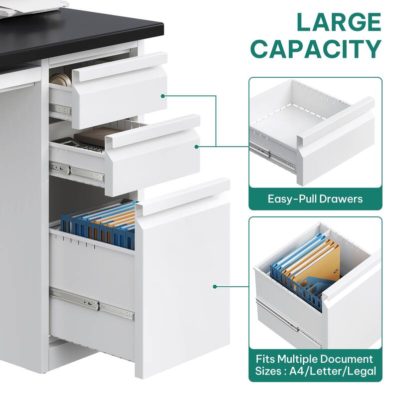 Moasis Large Executive Desk Office Desk with USB Power Outlets and Filing Cabinet