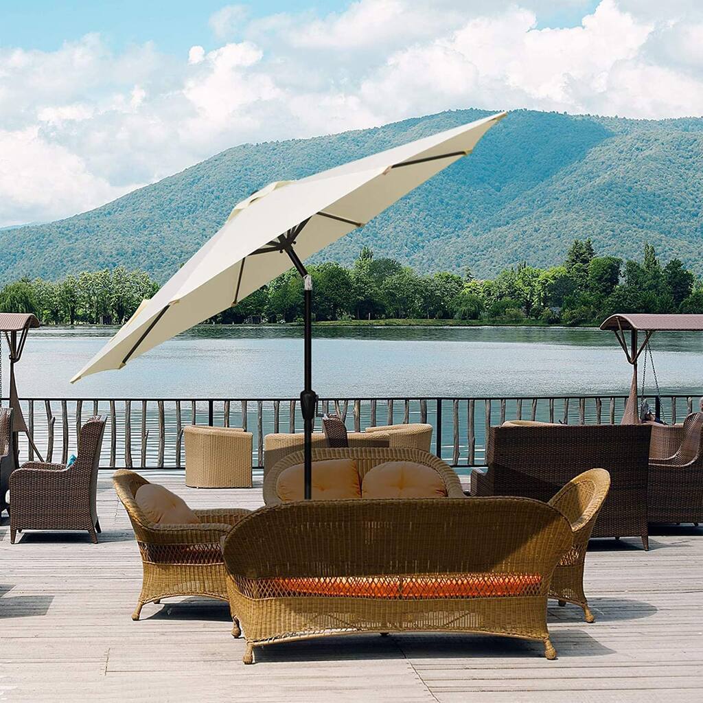 9ft Outdoor Patio Umbrella with 8 Ribs,Button Tilt and Crank