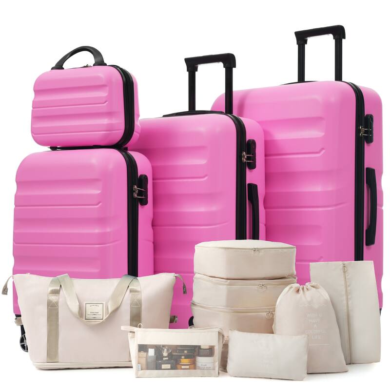 4-Piece, Modern Hard-Shell Luggage, Lightweight Luggage with Spinner Wheels, for Boarding Travel, Pink - Pink