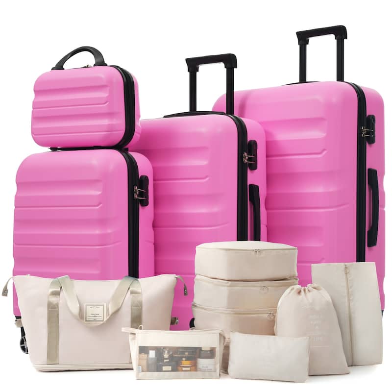 Hardshell ABS Luggage Set - Lightweight & Durable Suitcases with Dual Spinner Wheels, Carry-On & Check-In Sizes - Pink
